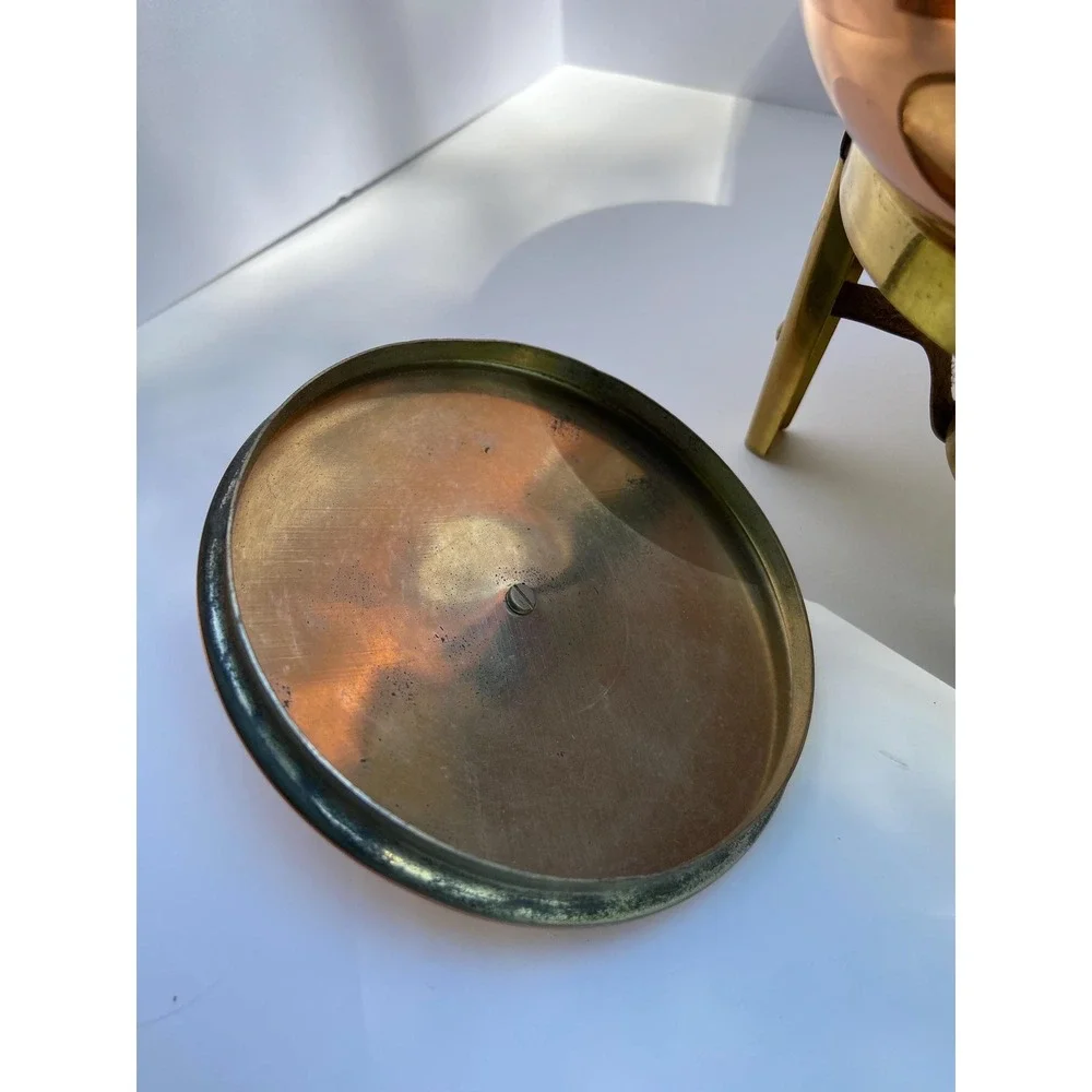 Copper & Brass Vintage Fondue Boiler Pot With Stand & Candle Holder